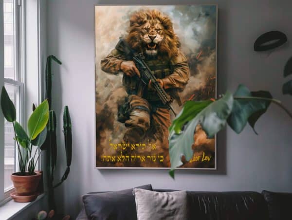 הדפס על קנבס של "אל תירא ישראל כי גור אריה הלא אתה"